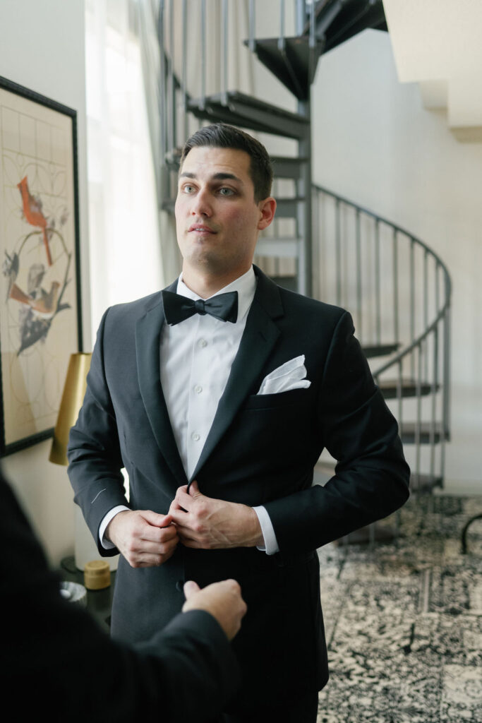 Groom getting ready at the Omni Severin downtown Indy.