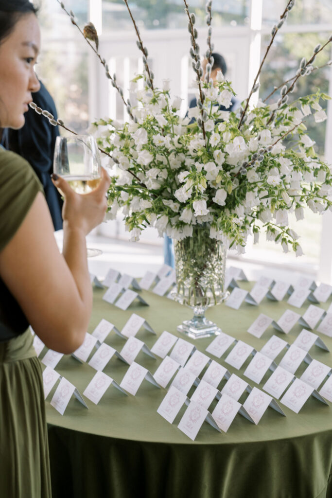 Guests enjoying cocktail hour and lawn games during spring wedding at Ritz Charles Carmel Indiana